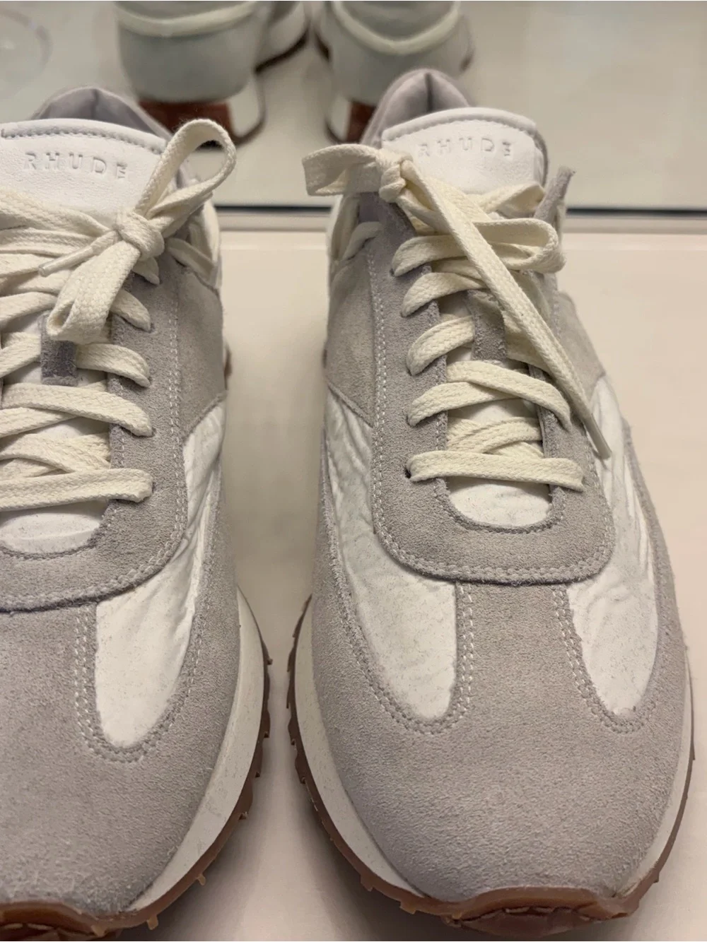 Rhude Men’s Light Gray & Cream Suede Nylon Sneakers